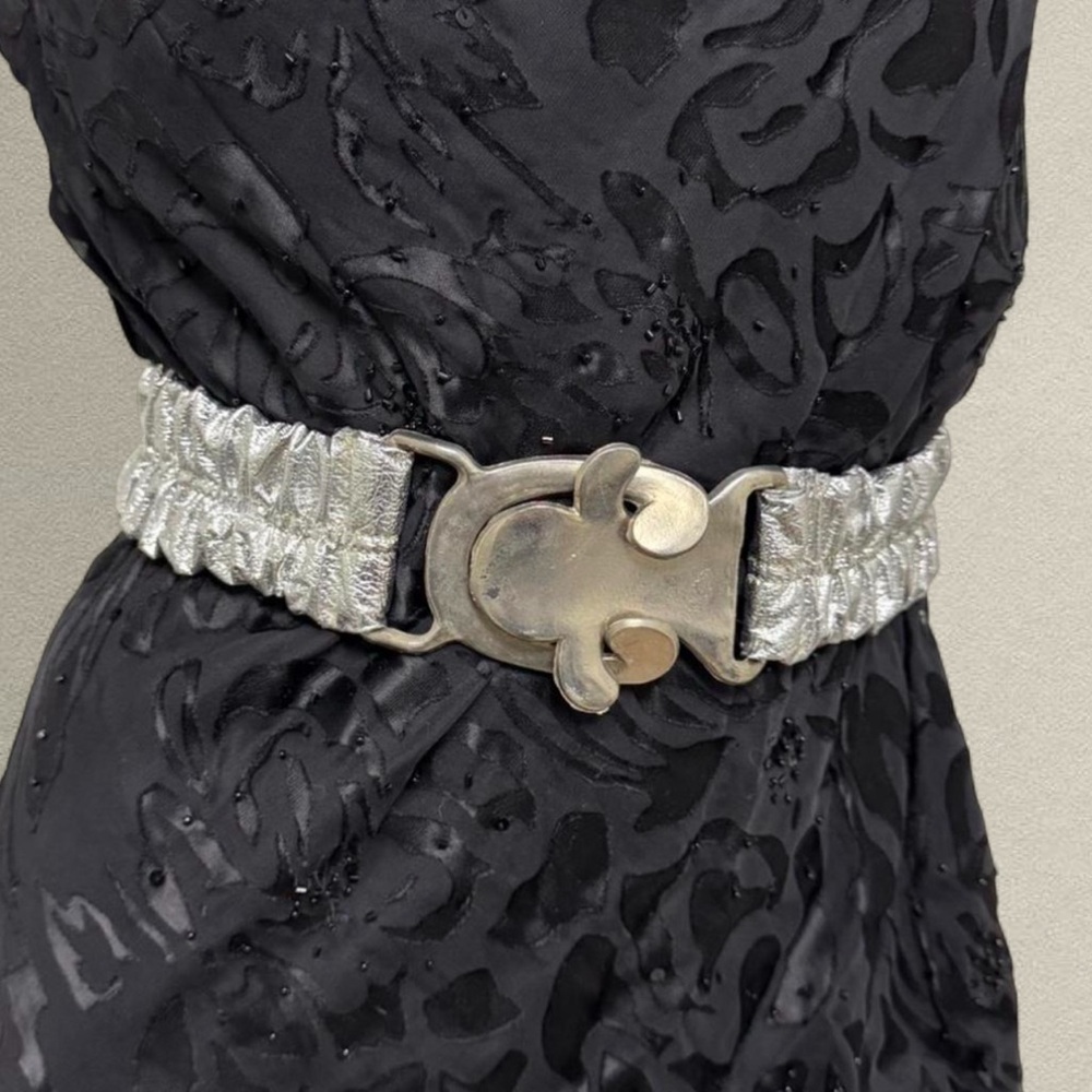 Vintage 80s Avant-Garde Silver‎ Elastic Belt